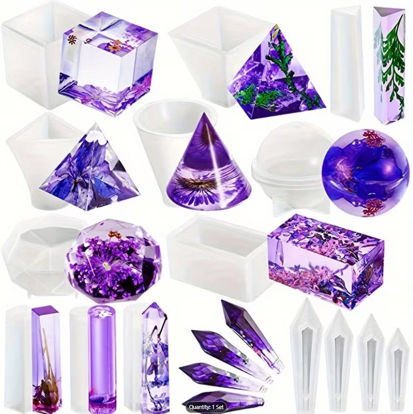 A Set of 15 Silicone Resin Moulds in Pyramid, Sphere, Cone and Gem ...